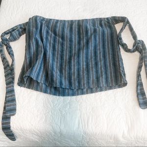 Blue Striped Tie Sleeve Crop Top